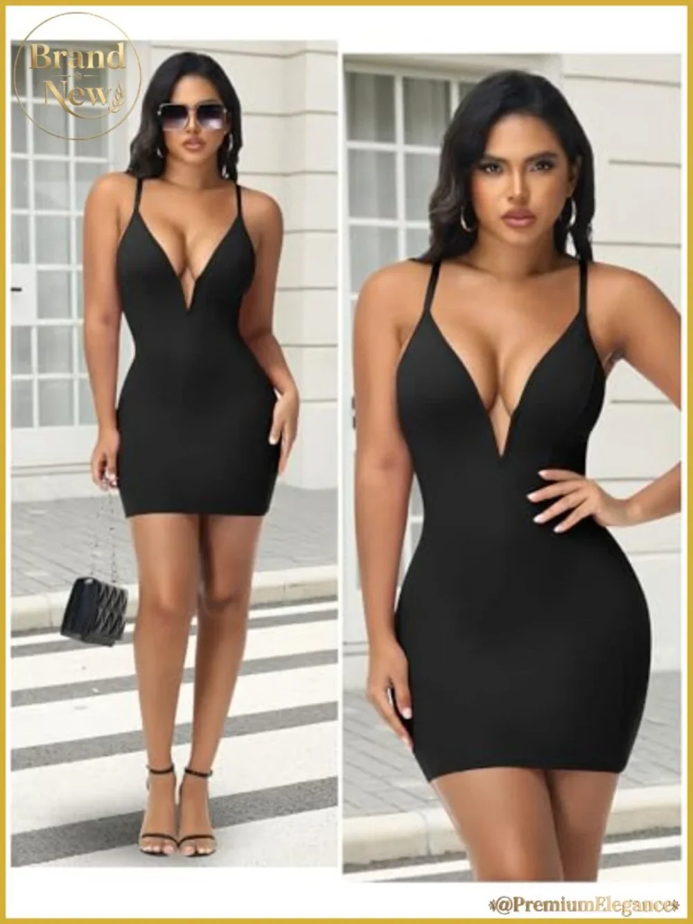 Deep V Neck Bodycon Mini Dress with Built-in Shapewear Slip Tummy Control Night